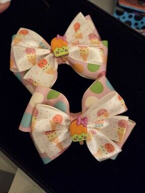 Cute Ice Cream Print Hair Bows - Pastel Pink & Mint